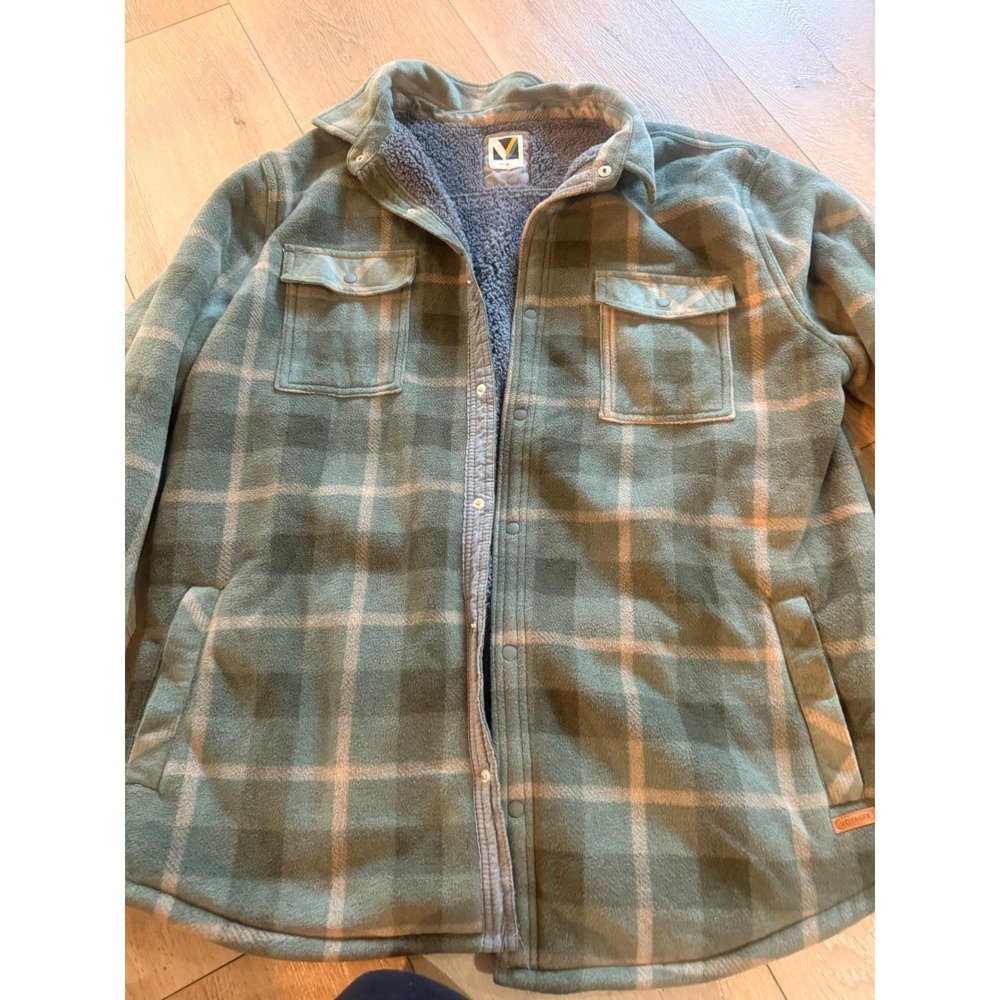 Voyager Mens Green Plaid Sherpa Lined Fleece Shirt Jacket 2XL Snap Front Shacket